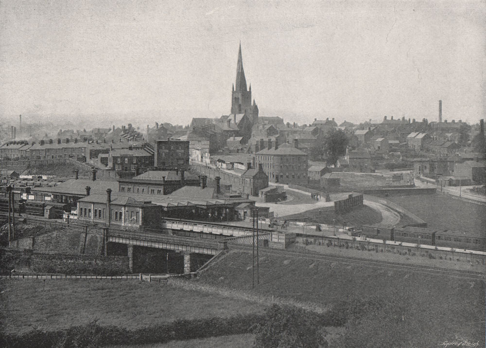 CHESTERFIELD. View of the town. Derbyshire 1900 old antique print picture